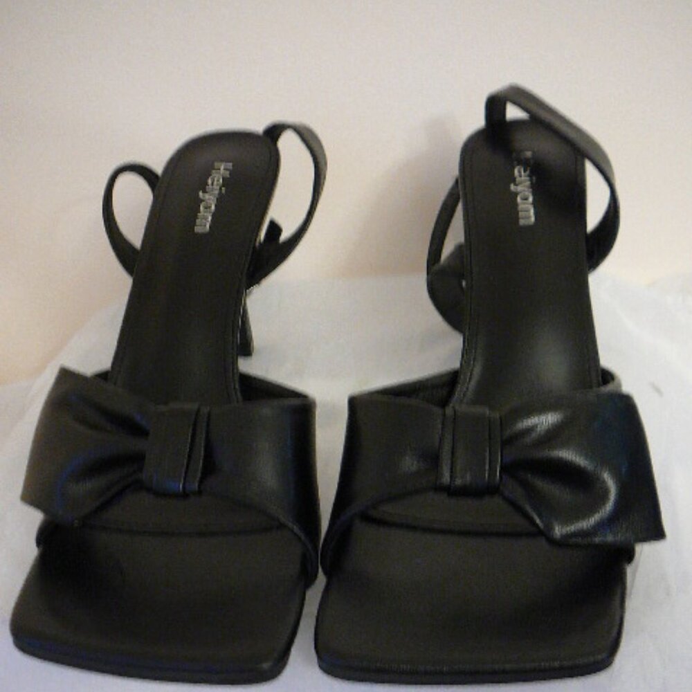 Heiyom Black Bows 4" Stiletto Heels, Square Open Toe Strappy Sandals-US 11,EUR43